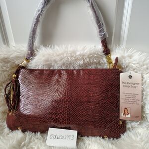 Dark Red Faux Snake-Embossed Shoulder Tote Bag NWT